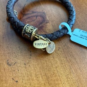 NWT Alex and Ani Braided Leather Wrap Bracelet Bangle Chocolate Brown